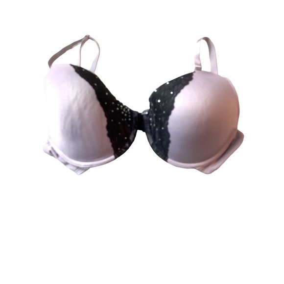 Smart & Sexy Lace Covered Cups Bra * Size 38D * Gray w/Black Jeweled Lace *Blend - Picture 1 of 6